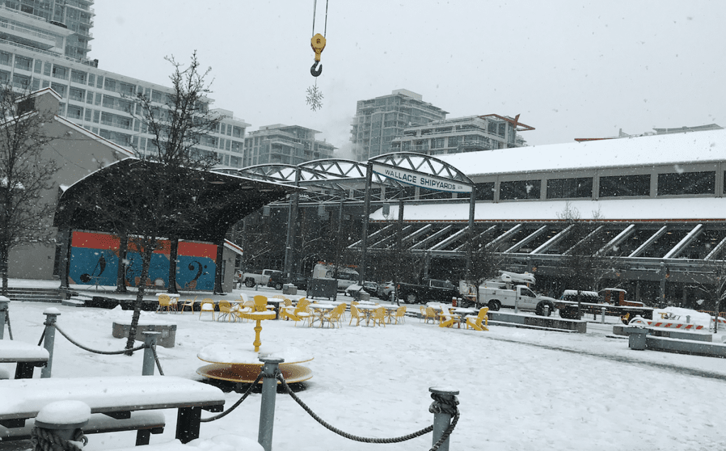 Shipyards District Lower Lonsdale North Vancouver January 2020 snowing