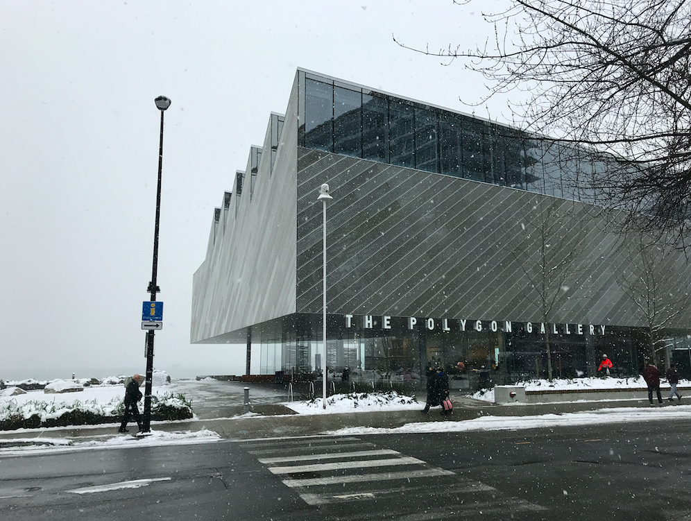Snowing at the Lower Lonsdale Polygon Gallery in North Vancouver January 2020