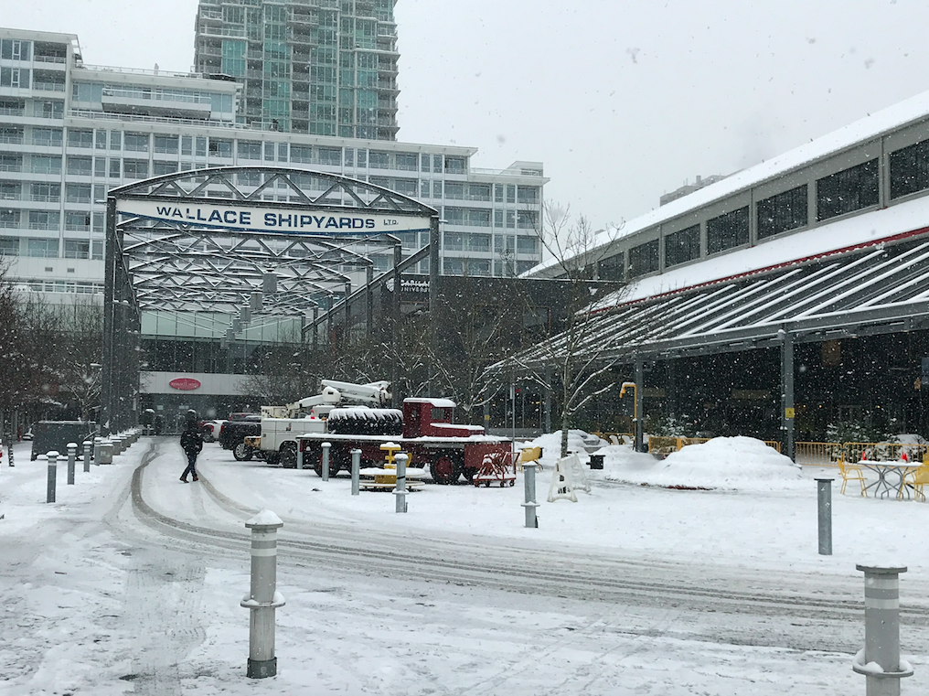 Wallace Shipyards Snowing January 2020 North Vancouver