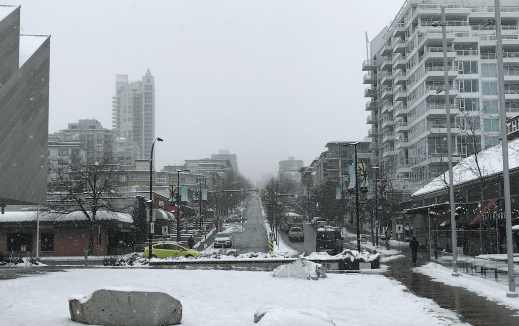Lower Lonsdale Avenue Snow Traffic North Vancouver Janaury 2020