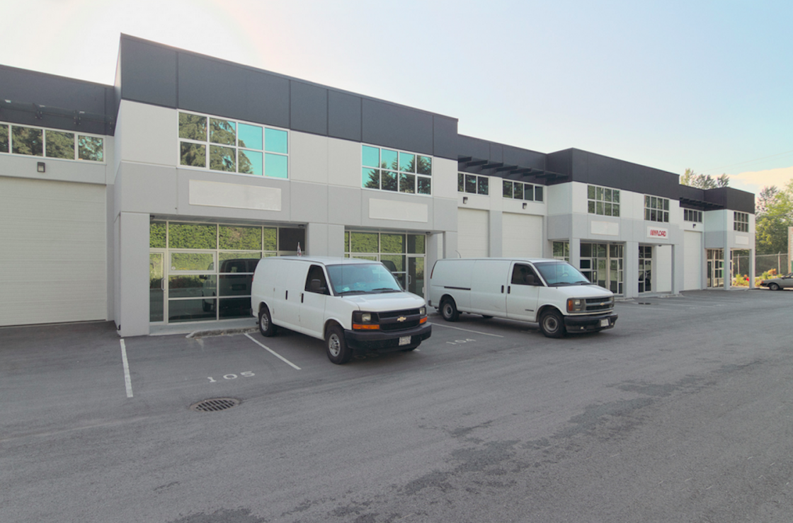 Light-Industrial Warehouse Space for Lease with Roll-up Garage Style Sliding Door and 2nd Floor Mezzanine Office in North Vancouver British Columbia Canada
