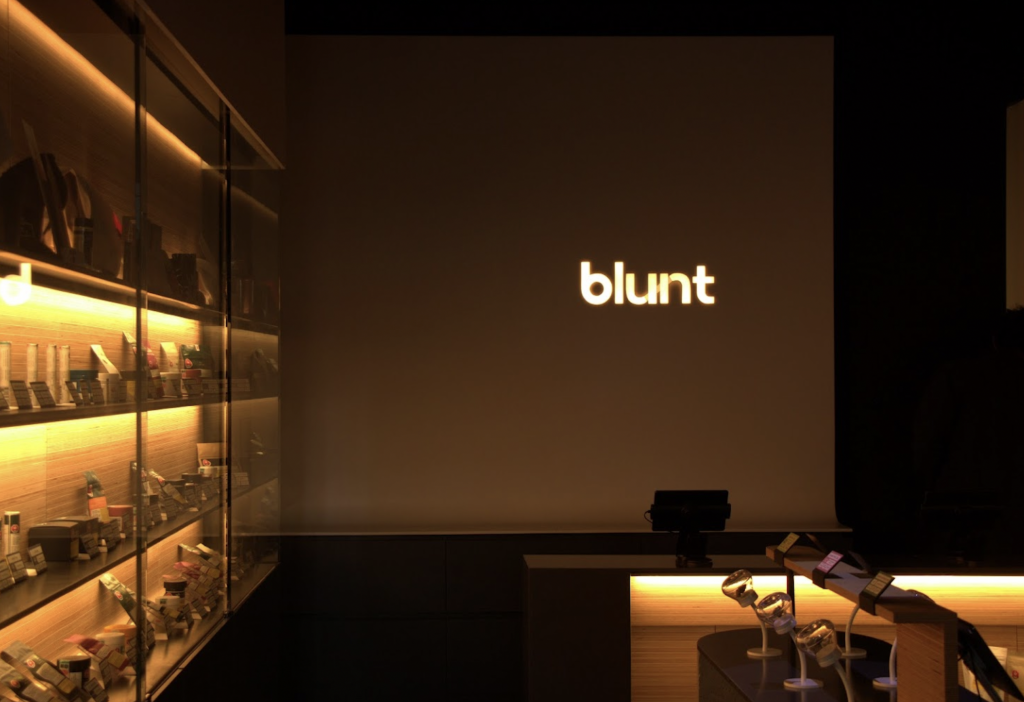 led lights beside customer service at blunt cannabis store in central lonsdale