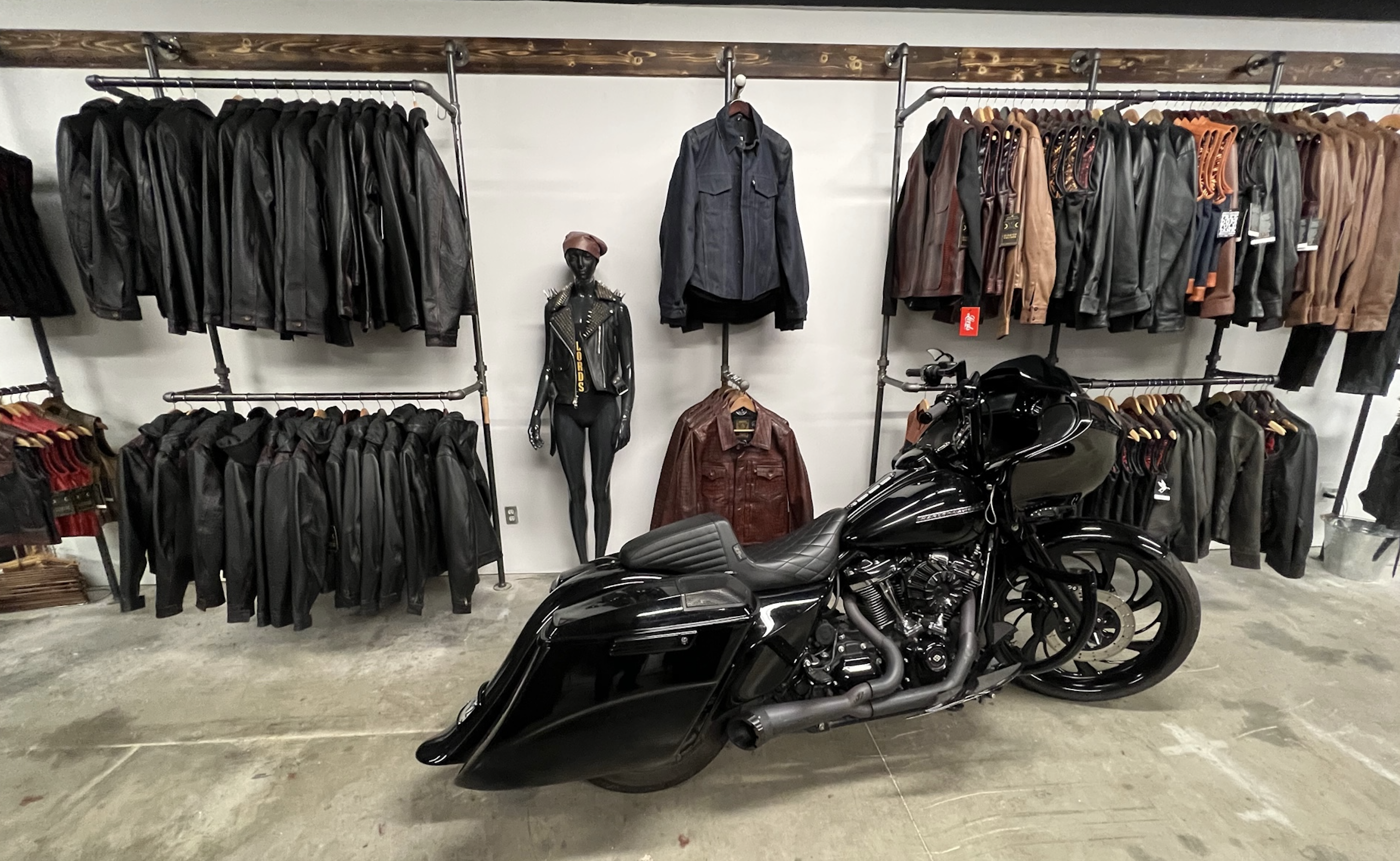 Lords of Gastown Motorcycle Company retail store showroom for local shopping clothing jackets sweaters shirts hats helmets in Langley British Columbia Canada